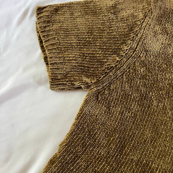 Vtg Y2K 2000s Gold Green Chenille Short Sleeve Sweater Sz M Fairy Grunge - Picture 3 of 6